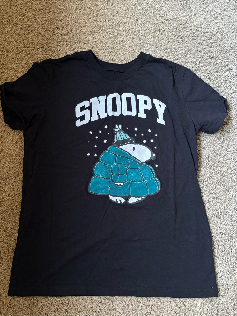 Women's Black Tee with Teal Puffer Graphic
